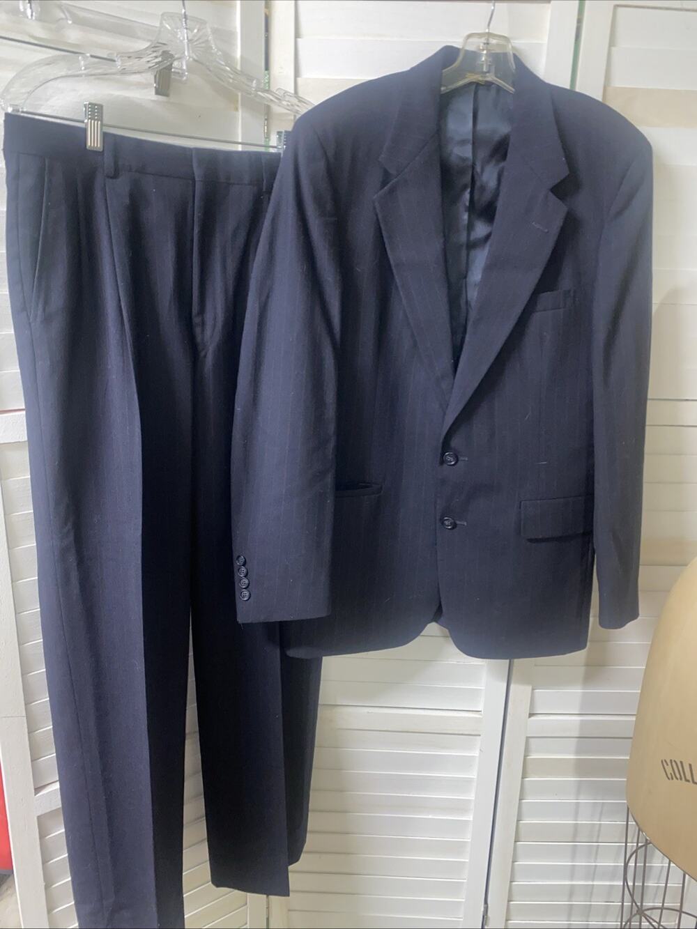 Vintage Palm Beach 2 Pc Suit Men’s 40L Made USA Black Pin Striped Lined